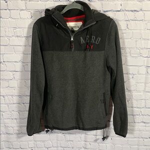 Aeropostale Mens Y2K 90s 1/4 Zip Fleece Hooded Pullover Black & Gray Size XS